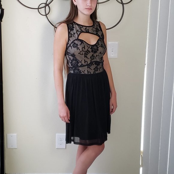 Sexy Black Lace and Chiffon Cut-Out Dress NWOT - Picture 1 of 5